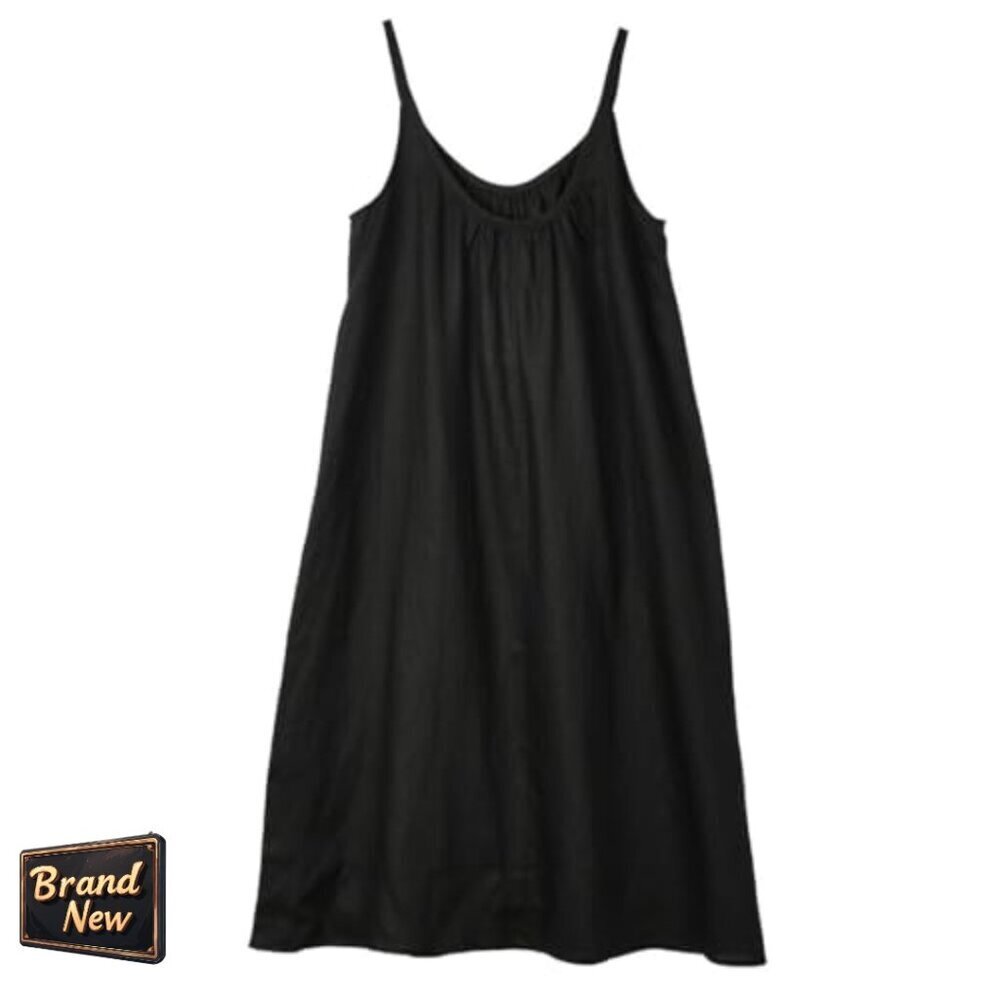 Pure Linen Slip Sleeveless Midi Dress Casual Summer Sundress - Picture 3 of 7